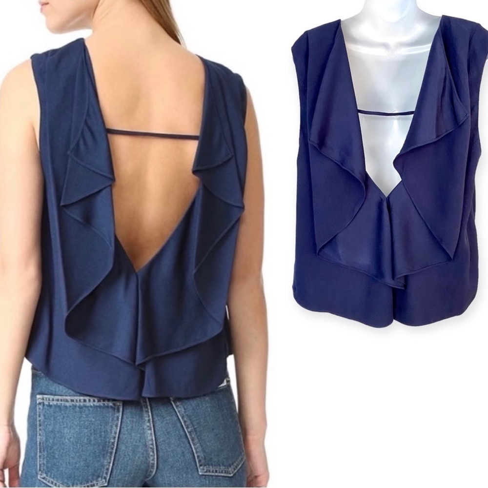 Rebecca Minkoff Jeda Navy Sleeveless Top Blouse Large